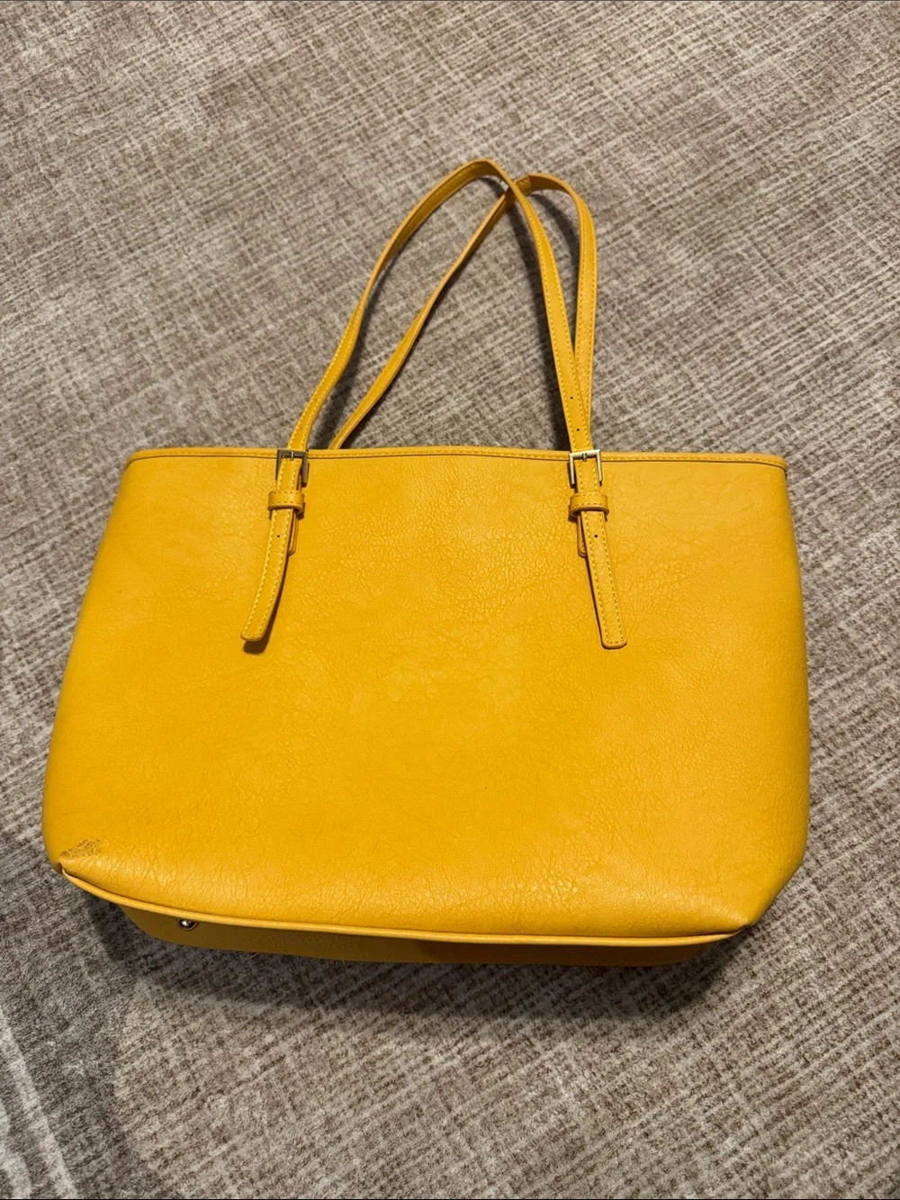 Women’s Yellow Leather-Style Tote Bag with Double Shoulder Straps